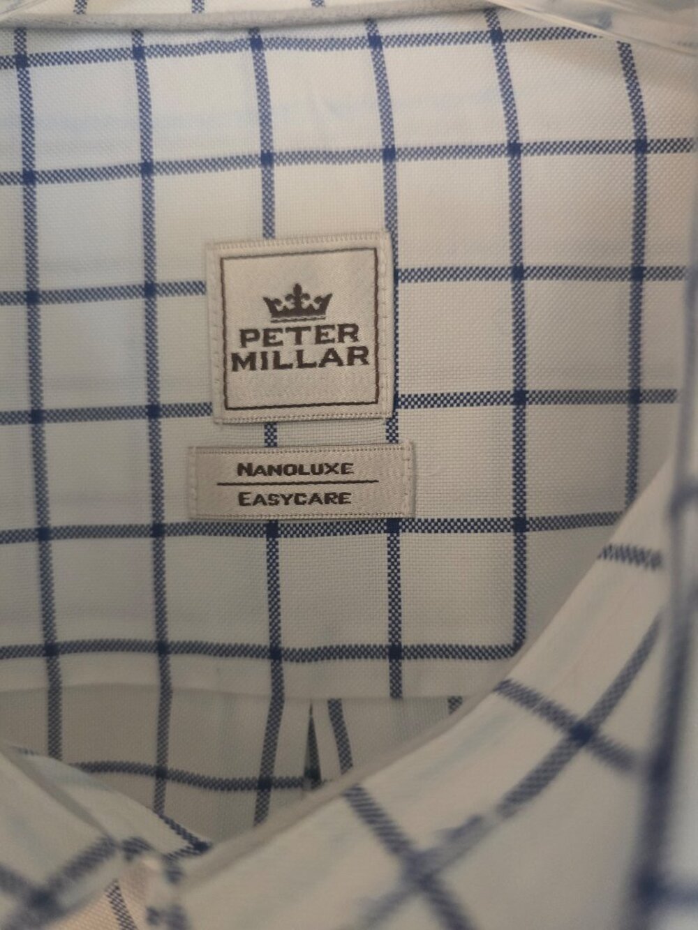 Peter Millar Nanoluxe Easycare Dress Shirt Mens XL White Navy Windowpane Check - Picture 2 of 8